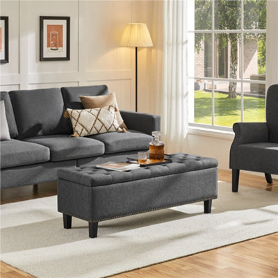 Yaheetech Button-Tufted Ottoman Bench with Storage Dark Grey
