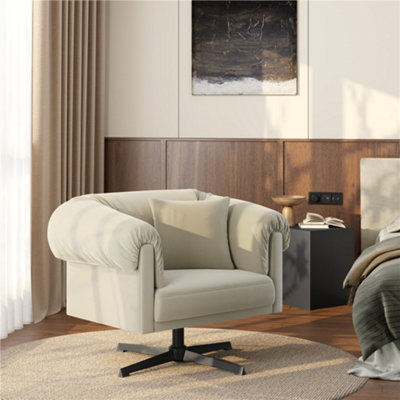 Yaheetech Champagne Modern Swivel Accent Chair with Padded Armrests