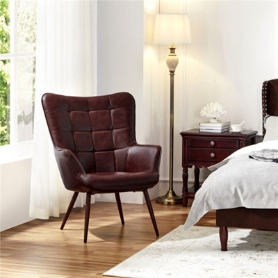 Yaheetech Chestnut Brown Faux Leather Accent Chair with Tufted High Back