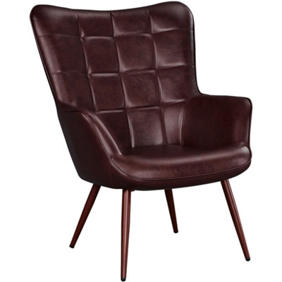 Yaheetech Chestnut Brown Faux Leather Accent Chair with Tufted High Back