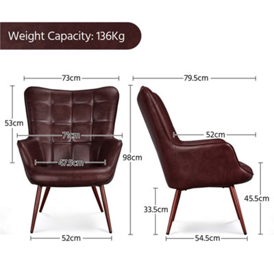 Yaheetech Chestnut Brown Faux Leather Accent Chair with Tufted High Back