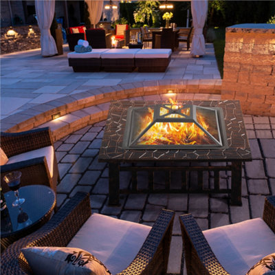 Yaheetech Copper Outdoor Square Fire Pit with Cover and Poker