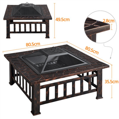 Yaheetech Copper Outdoor Square Fire Pit with Cover and Poker - 3