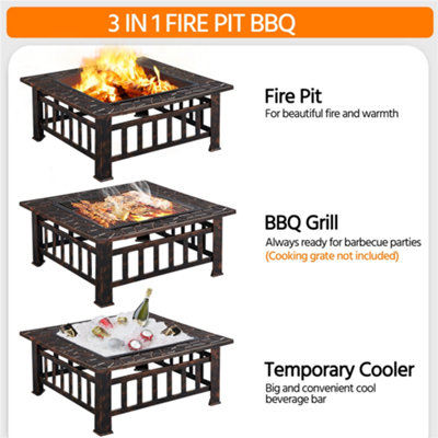 Yaheetech Copper Outdoor Square Fire Pit with Cover and Poker - 4