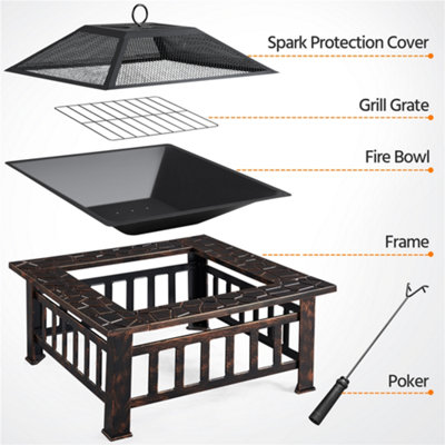 Yaheetech Copper Outdoor Square Fire Pit with Cover and Poker - 5