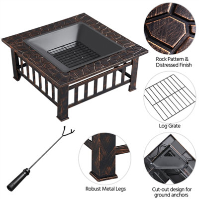 Yaheetech Copper Outdoor Square Fire Pit with Cover and Poker - 6