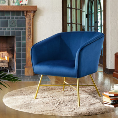 Yaheetech Dark Blue Barrel Chair Accent Chair Contemporary Dining Chair ...