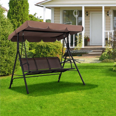 Yaheetech Dark Brown 3-Seat Outdoor Patio Swing Chair with Adjustable Canopy