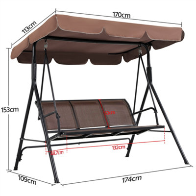 Yaheetech Dark Brown 3-Seat Outdoor Patio Swing Chair with Adjustable Canopy