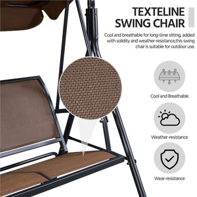 Yaheetech Dark Brown 3-Seat Outdoor Patio Swing Chair with Adjustable Canopy