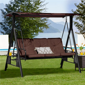 Yaheetech Dark Brown 3-Seat Outdoor Patio Swing Chair with Angle-adjustable Sunshade