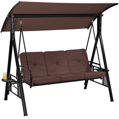 Yaheetech Dark Brown 3-Seat Outdoor Patio Swing Chair with Angle-adjustable Sunshade