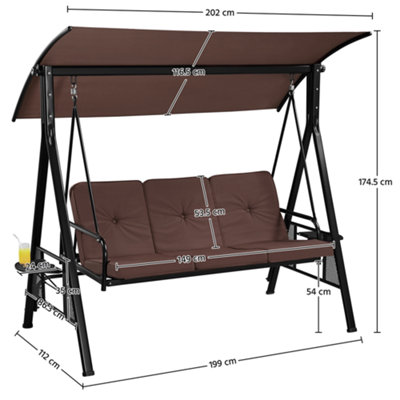 Yaheetech Dark Brown 3-Seat Outdoor Patio Swing Chair with Angle-adjustable Sunshade - 3