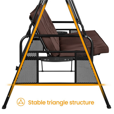 Yaheetech Dark Brown 3-Seat Outdoor Patio Swing Chair with Angle-adjustable Sunshade - 5