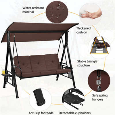 Yaheetech Dark Brown 3-Seat Outdoor Patio Swing Chair with Angle-adjustable Sunshade - 6