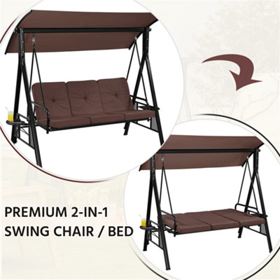 Yaheetech Dark Brown 3-Seat Outdoor Patio Swing Chair with Angle-adjustable Sunshade - 7