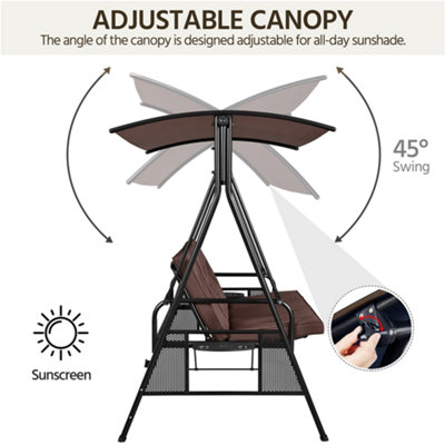Yaheetech Dark Brown 3-Seat Outdoor Patio Swing Chair with Angle-adjustable Sunshade - 8