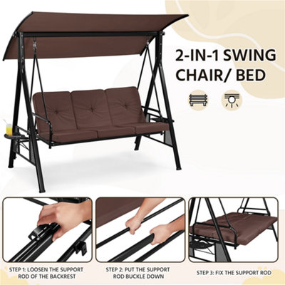 Yaheetech Dark Brown 3-Seat Outdoor Patio Swing Chair with Angle-adjustable Sunshade - 9