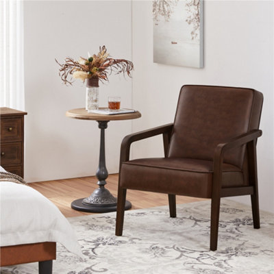 Yaheetech Dark Brown Extra-wide Faux Leather Accent Chair Wood Frame Armchair