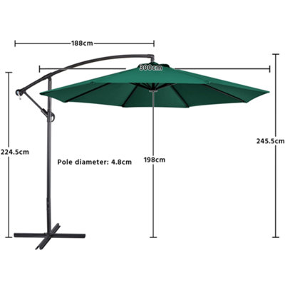 Yaheetech Dark Green 3m Patio Offset Umbrella Outdoor Parasol with Crank - 3