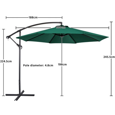 Yaheetech Dark Green 3m Patio Offset Umbrella Outdoor Parasol with Crank