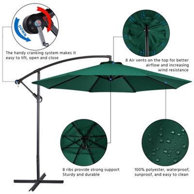 Yaheetech Dark Green 3m Patio Offset Umbrella Outdoor Parasol with Crank - 4