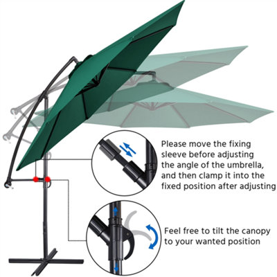 Yaheetech Dark Green 3m Patio Offset Umbrella Outdoor Parasol with Crank - 6