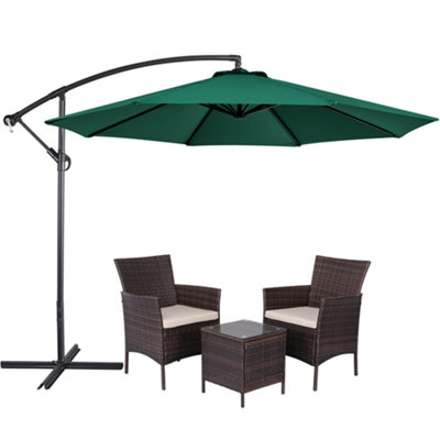 Yaheetech Dark Green 3m Patio Offset Umbrella Outdoor Parasol with Crank - 8
