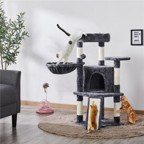 Yaheetech Dark Grey 106cm Cat Tree Cat Climbing Tower with Condo Basket for Small Medium Cats