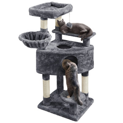 Yaheetech Dark Grey 117cm Cat Tree Cat Climbing Tower with Perch & Basket & Scratching Posts