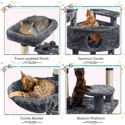Yaheetech Dark Grey 117cm Cat Tree Cat Climbing Tower with Perch & Basket & Scratching Posts