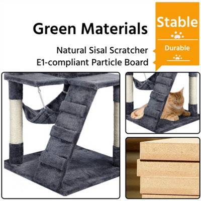 Yaheetech Dark Grey 129.5cm Multilevel Cat Tree Tower with Scratching Post and Hammock Tunnel