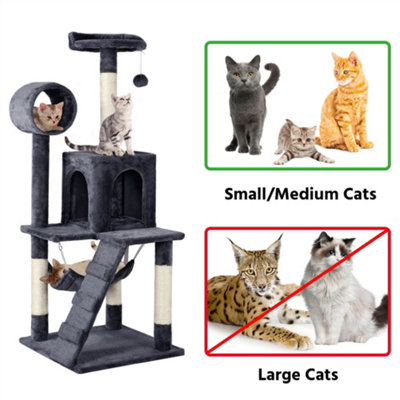 Yaheetech Dark Grey 129.5cm Multilevel Cat Tree Tower with Scratching Post and Hammock Tunnel