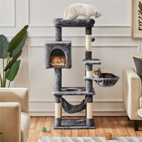 Yaheetech Dark Grey 130.5cm Multilevel Cat Tree Plush Cat Tower Medium