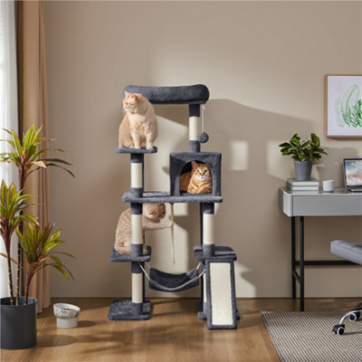Yaheetech Dark Grey 137 cm H Multilevel Cat Tree with with Hammock ...