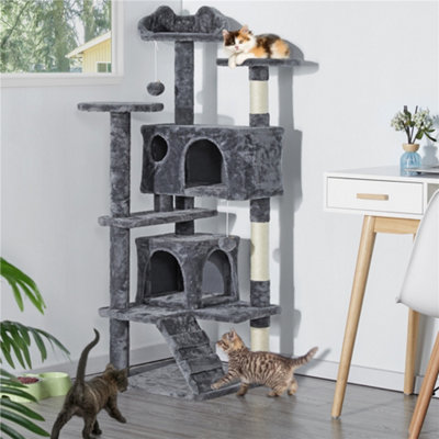 Yaheetech Dark Grey 137cm Multilevel Cat Tree Tower with Scratching ...