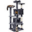 Yaheetech Dark Grey 137cm Multilevel Cat Tree Tower with Scratching Posts and 2 Condos