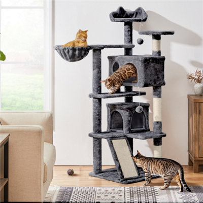 Yaheetech Dark Grey 144.5cm Cat Tree Tower with Condos & Scratching Posts & Platforms