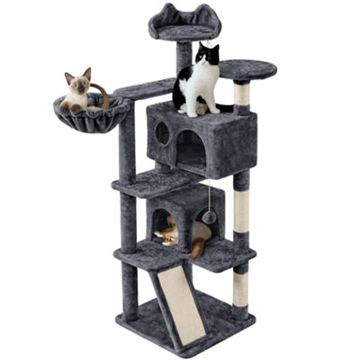 Yaheetech Dark Grey 144.5cm Cat Tree Tower with Condos & Scratching Posts & Platforms