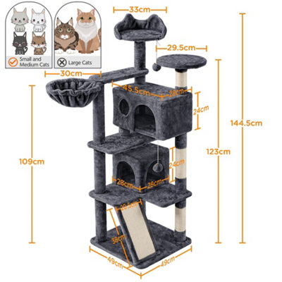 Yaheetech Dark Grey 144.5cm Cat Tree Tower with Condos & Scratching Posts & Platforms
