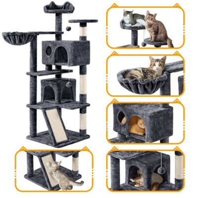Yaheetech Dark Grey 144.5cm Cat Tree Tower with Condos & Scratching Posts & Platforms