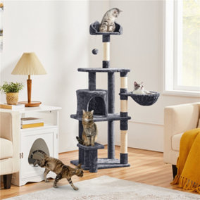 Yaheetech Dark Grey 145cm Multi Level Cat Tower with Basket, Condo, Scratching Post