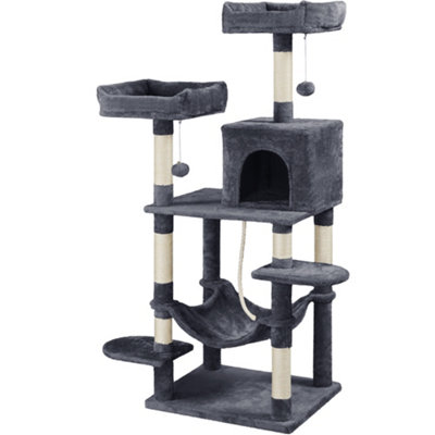 Yaheetech Dark Grey 150cm Multilevel Cat Tower Large Cat Tree with Condo & Plush Perch & Scratching Post