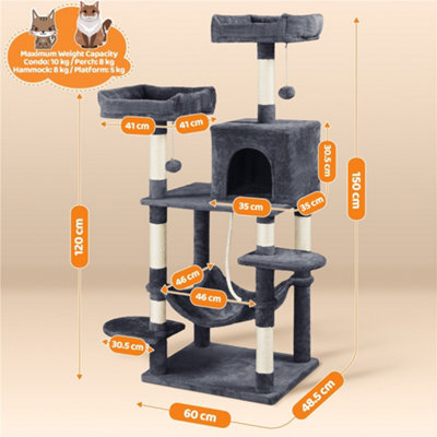 Yaheetech Dark Grey 150cm Multilevel Cat Tower Large Cat Tree with Condo & Plush Perch & Scratching Post