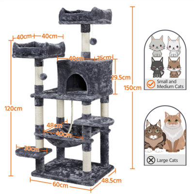 Yaheetech Dark Grey 150cm Multilevel Cat Tower Large Cat Tree with Condo & Plush Perch & Scratching Post