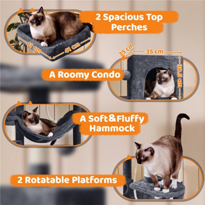 Yaheetech Dark Grey 150cm Multilevel Cat Tower Large Cat Tree with Condo & Plush Perch & Scratching Post