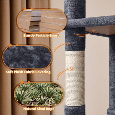 Yaheetech Dark Grey 150cm Multilevel Cat Tower Large Cat Tree with Condo & Plush Perch & Scratching Post