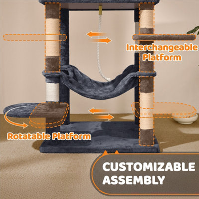 Yaheetech Dark Grey 150cm Multilevel Cat Tower Large Cat Tree with Condo & Plush Perch & Scratching Post