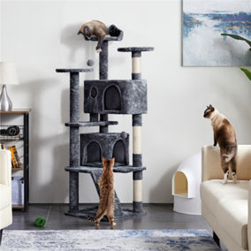 Yaheetech Dark Grey 158cm Multilevel Cat Tree Plush Cat Tower Medium