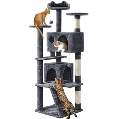 Yaheetech Dark Grey 158cm Multilevel Cat Tree Plush Cat Tower Medium